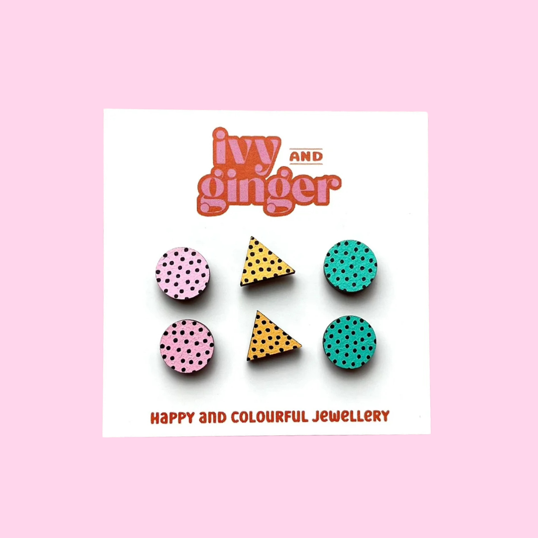80's retro mini stud earrings set