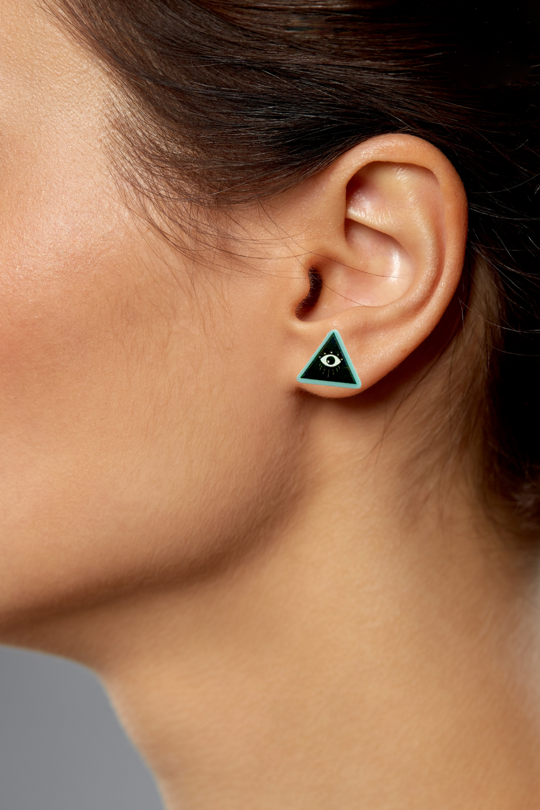 Blue all seeing eye triangle stud earrings