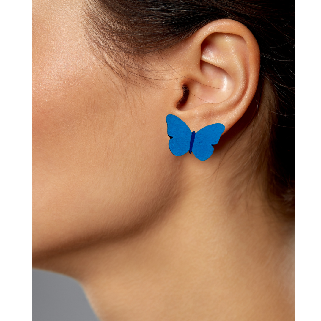 Large blue and deep blue butterfly stud earrings