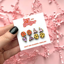Load image into Gallery viewer, Bright mini leopard print stud earrings set
