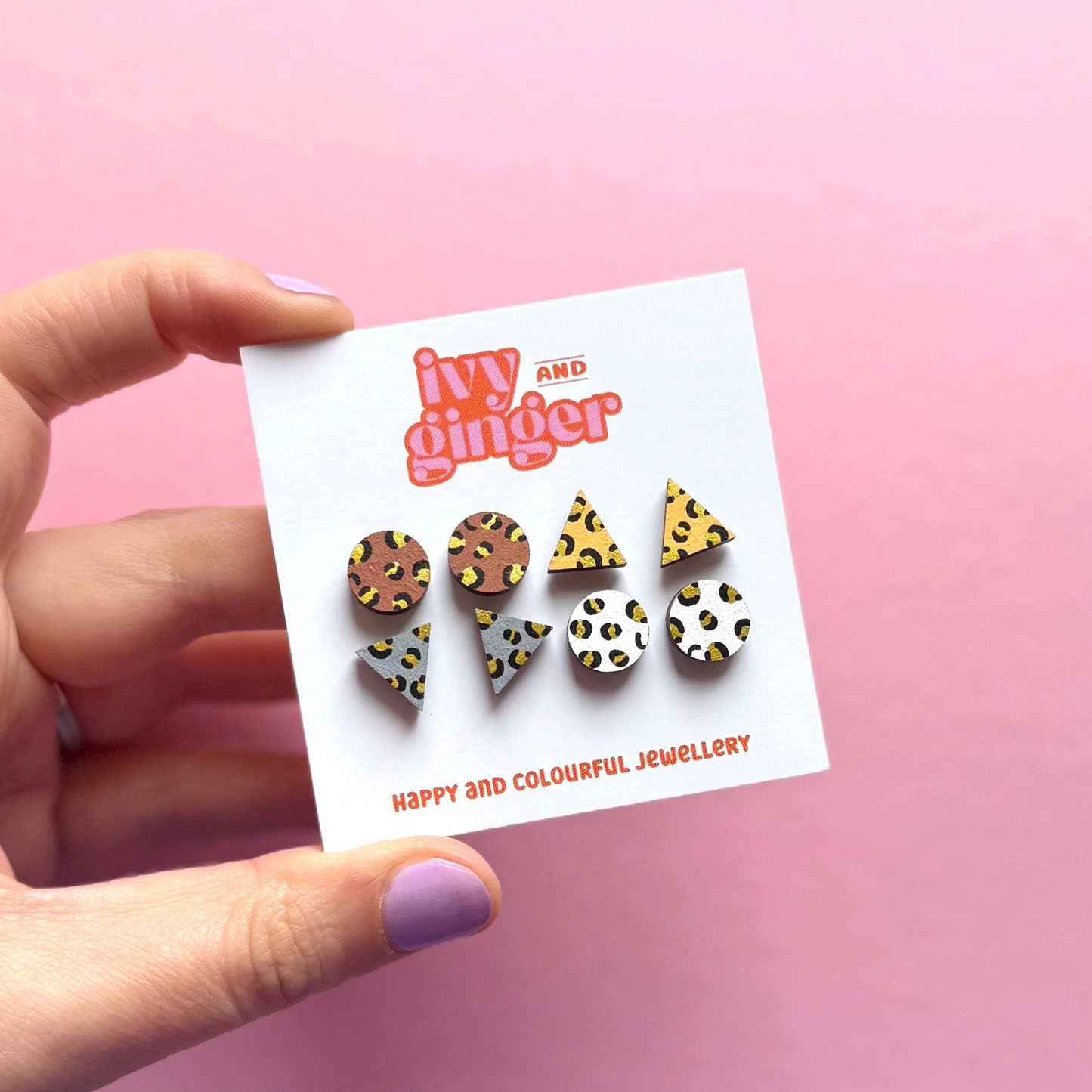 Gold leopard four piece stud earring set