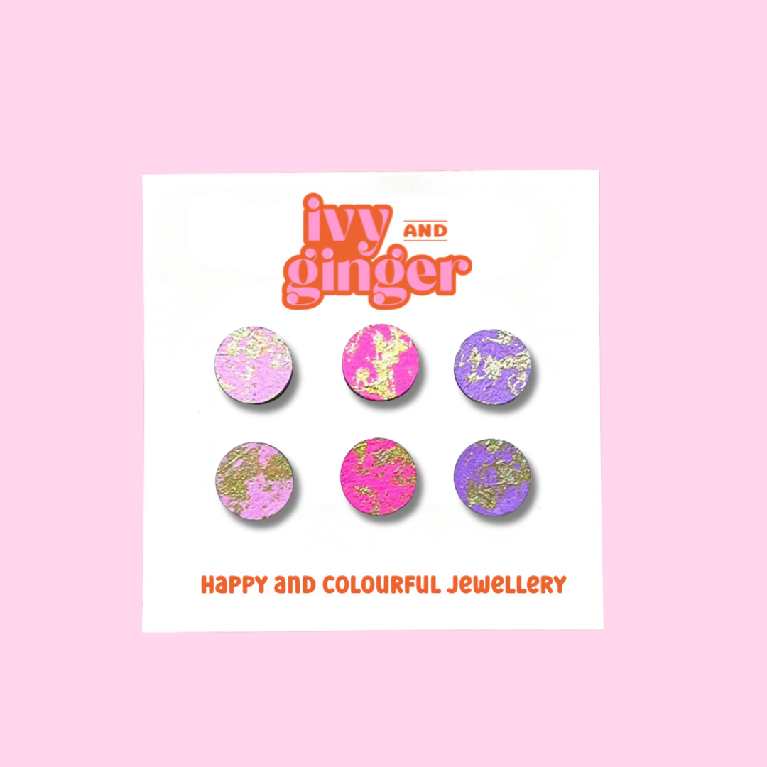 Gold and pink blush trio stud earring set