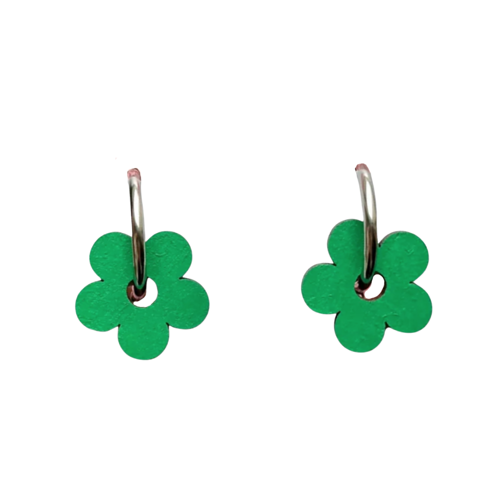 Green flower hoop earrings