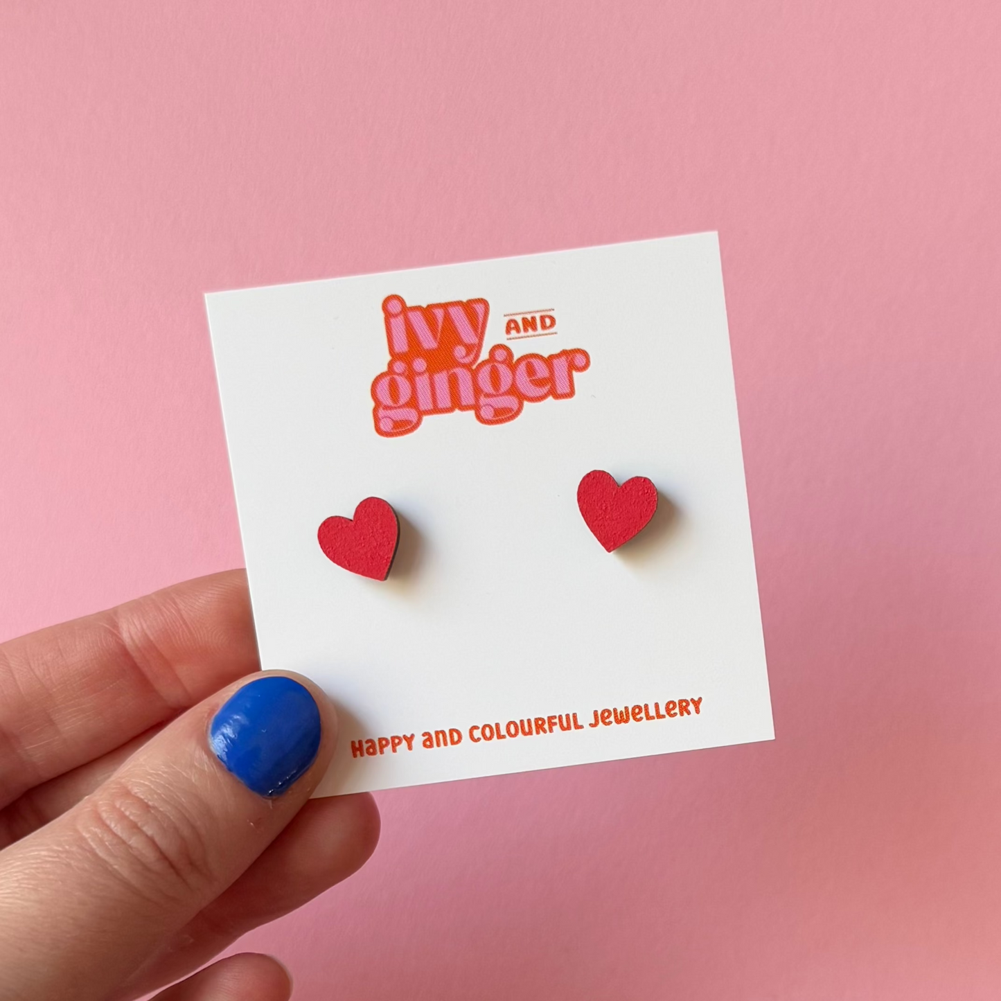 Mini bright red heart stud earrings