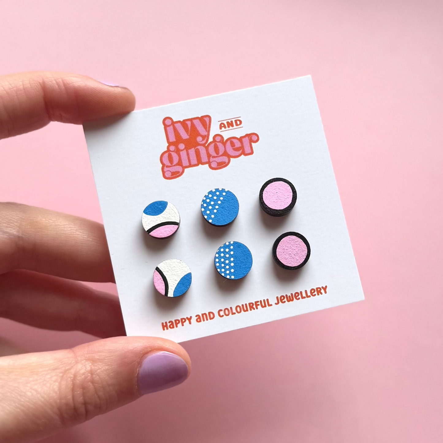 Pink and blue mini stud earrings set