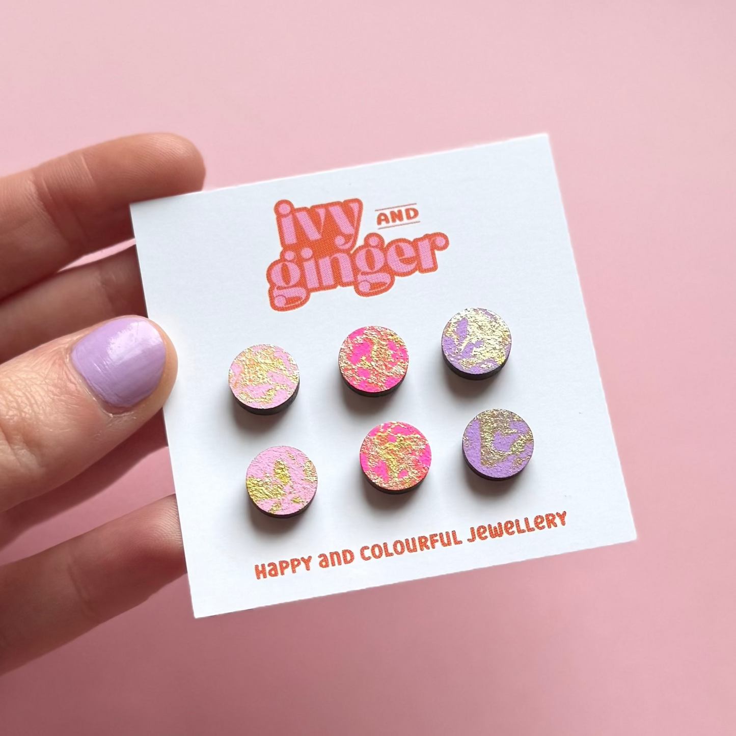 Gold and pink blush trio stud earring set