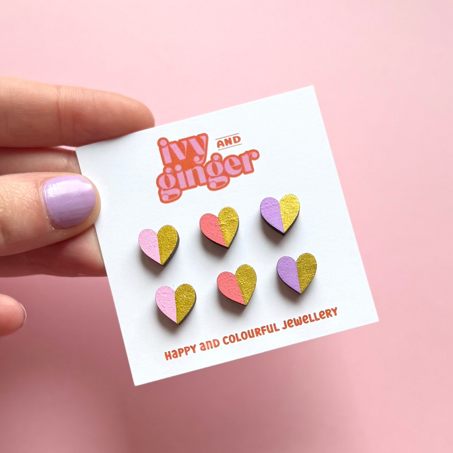 Gold edge heart stud set pinks
