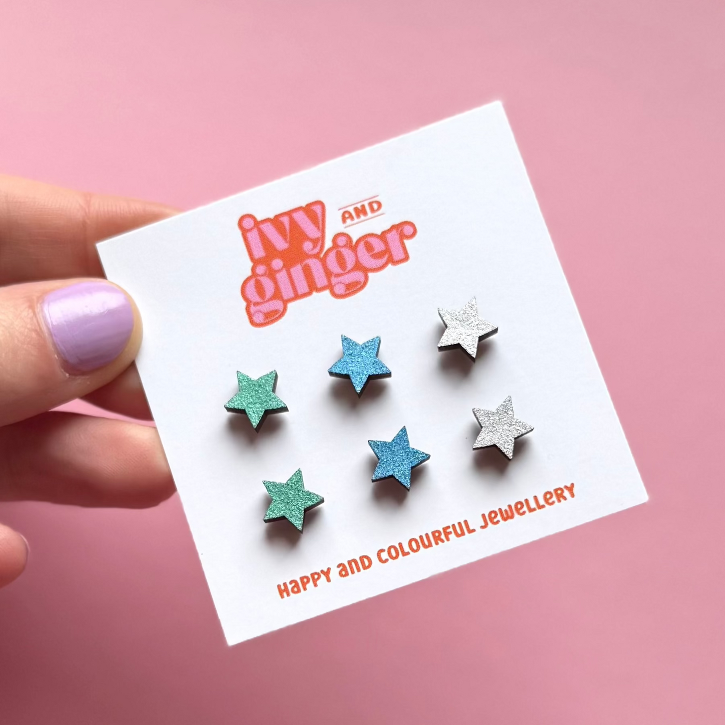 Silver star stud earrings set