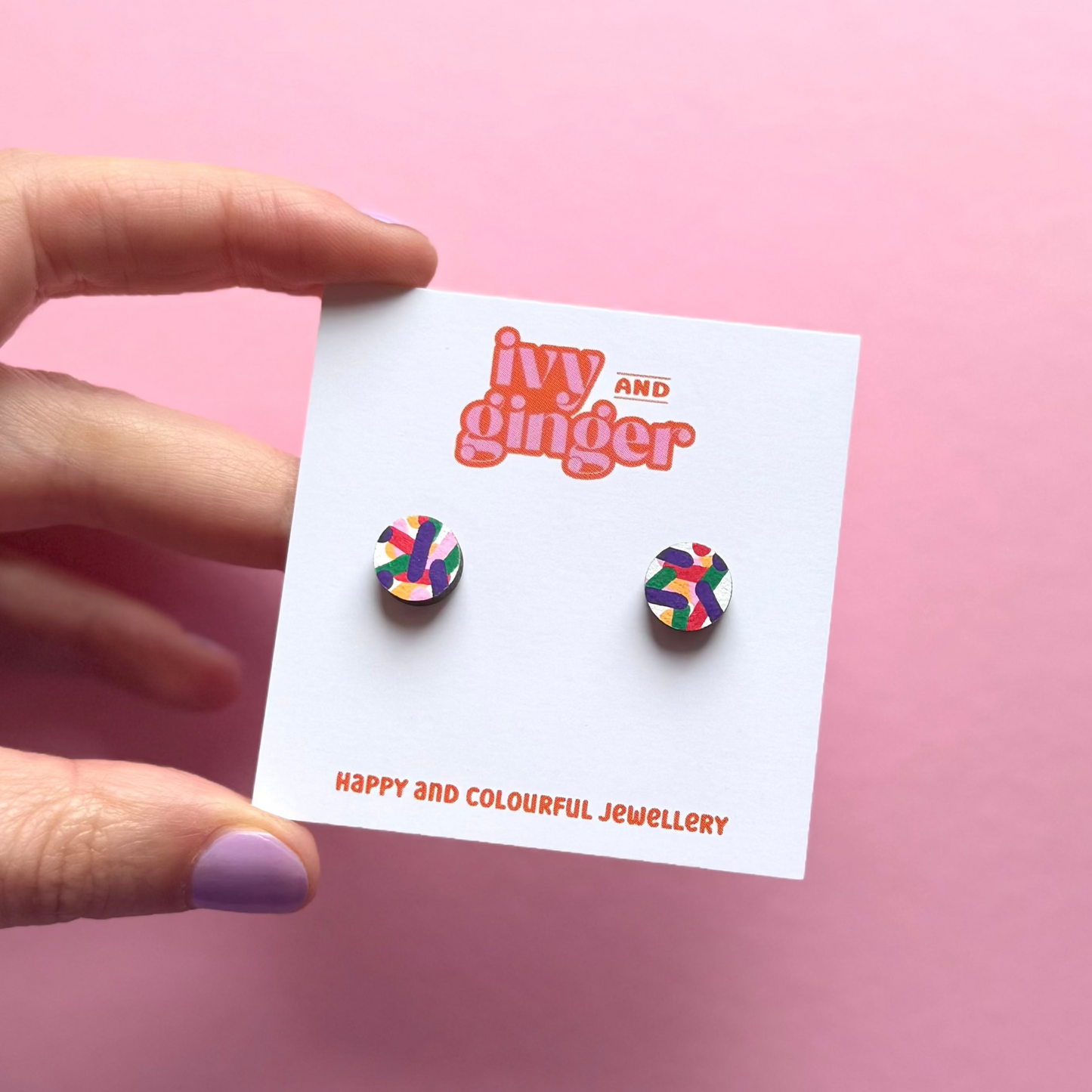 Mini circle confetti print stud earrings