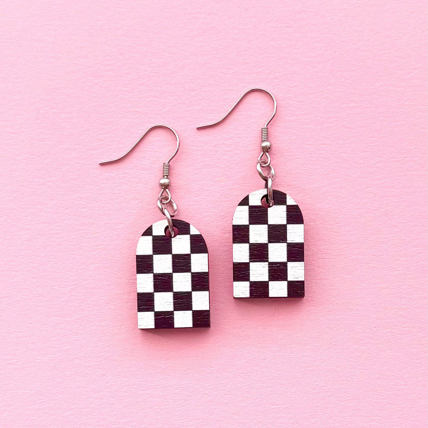Checkerboard arch drop dangle earrings