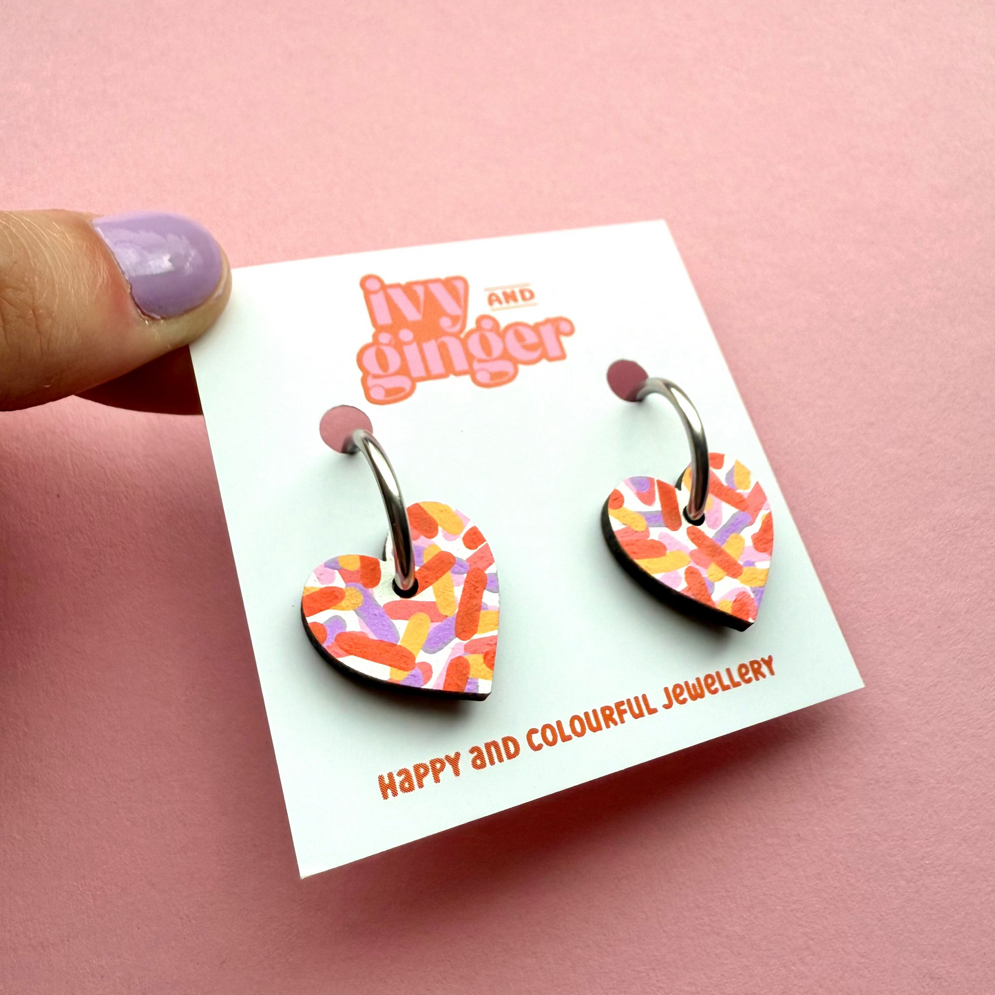 Tropical confetti small heart hoop earrings