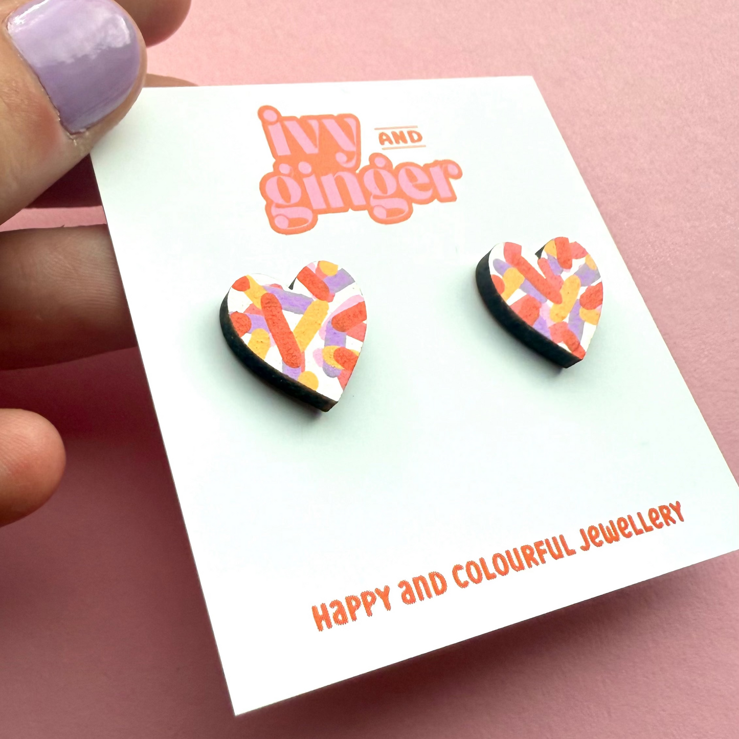 Tropical confetti midi heart stud earrings