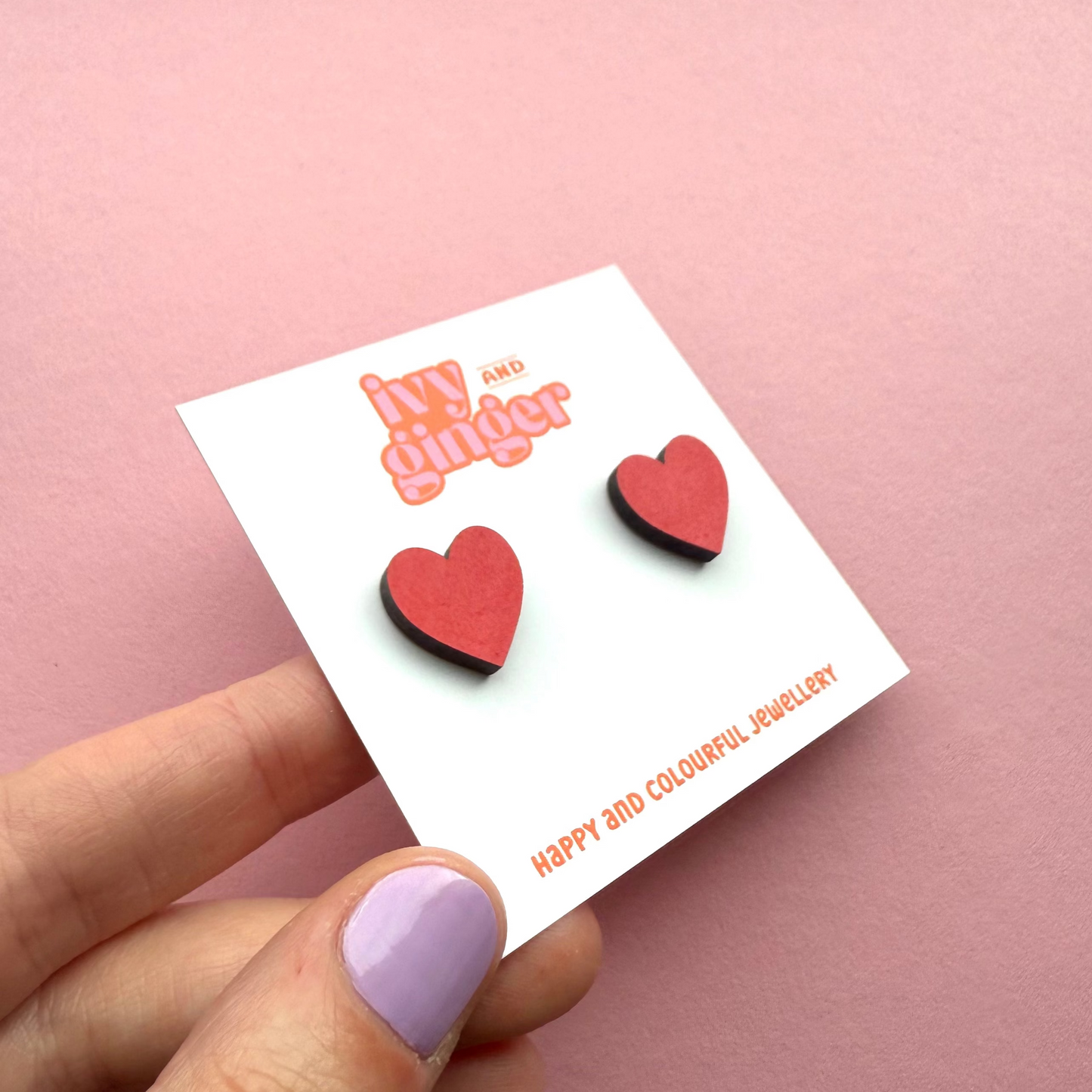Bright red midi heart stud earrings
