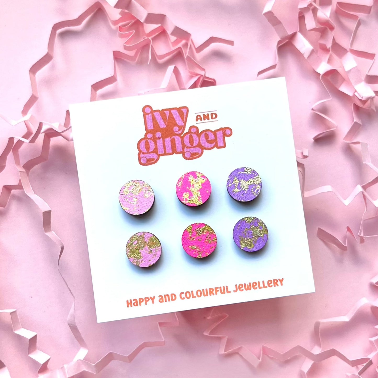 Gold and pink blush trio stud earring set