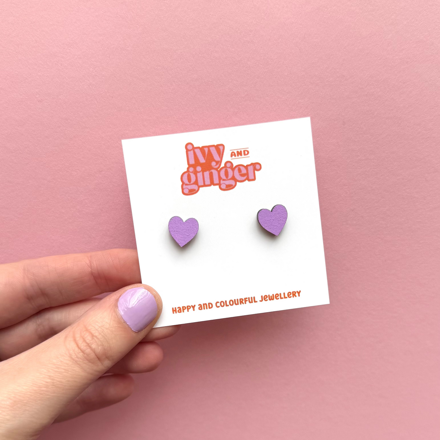 Lilac mini heart stud earrings