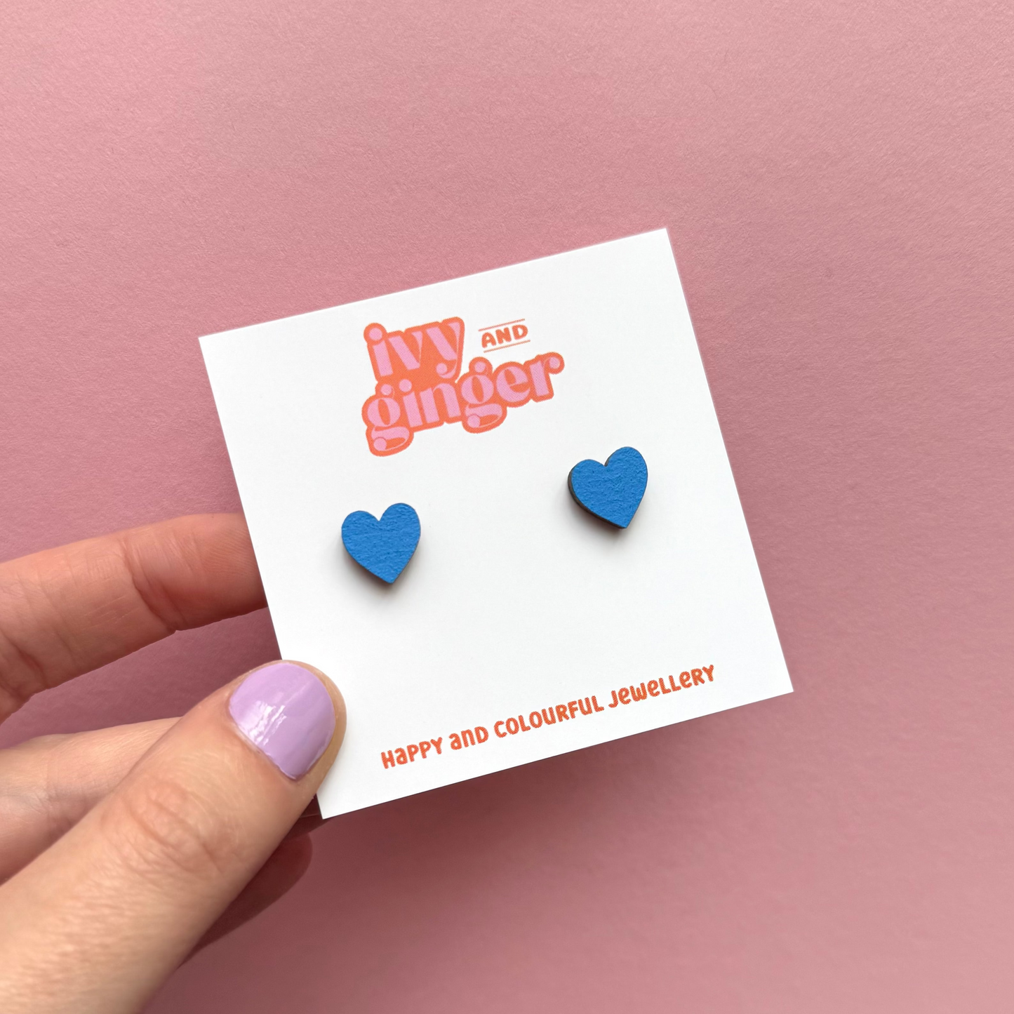 Blue mini heart stud earrings