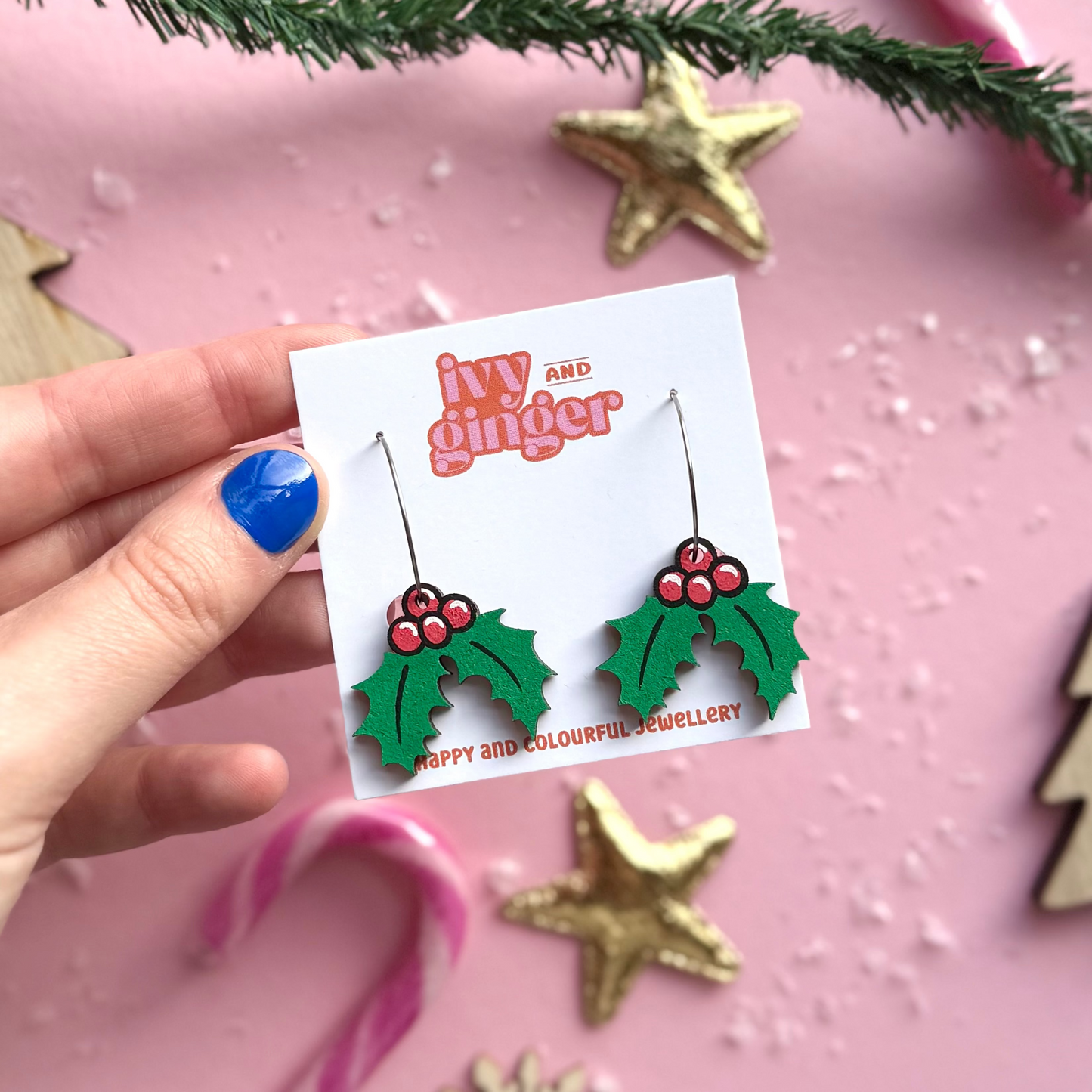 Christmas Holly Dangle Earrings
