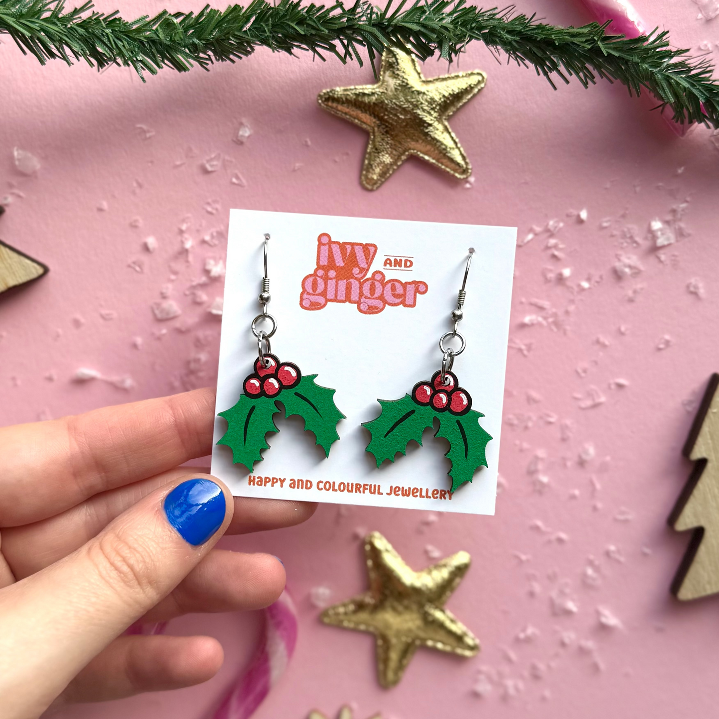 Christmas Holly Dangle Earrings