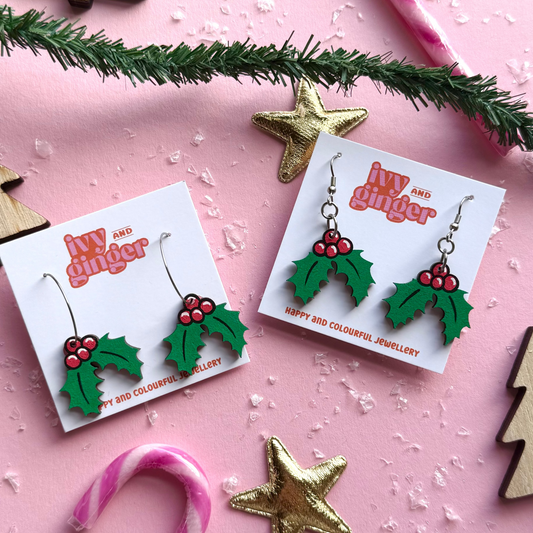 Christmas Holly Dangle Earrings