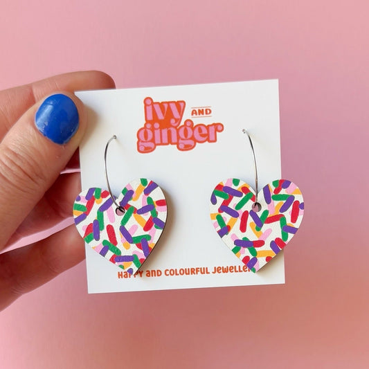 Large confetti heart hoop earrings