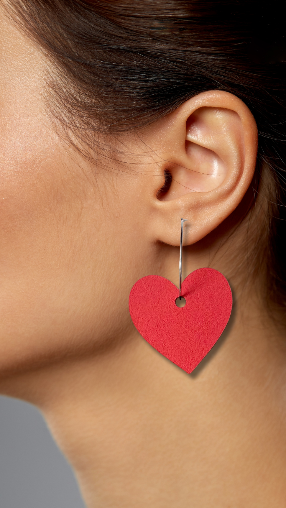 Large red statement heart hoop earrings