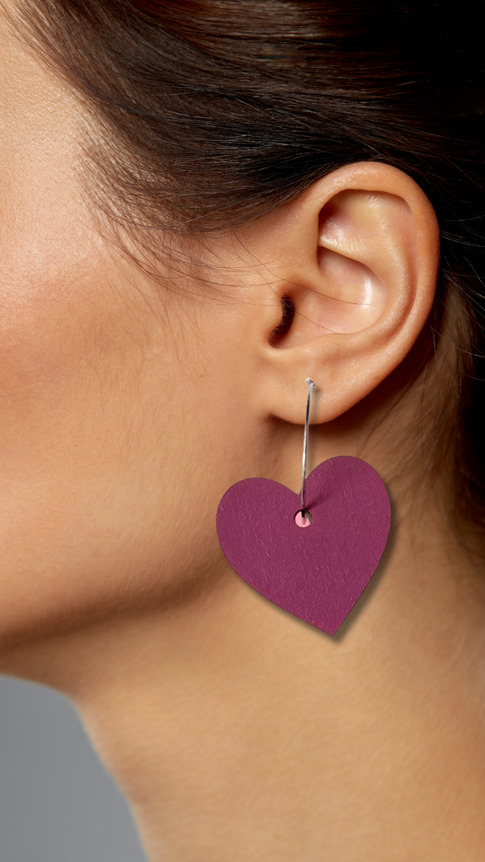 Large burgundy statement heart hoop earrings