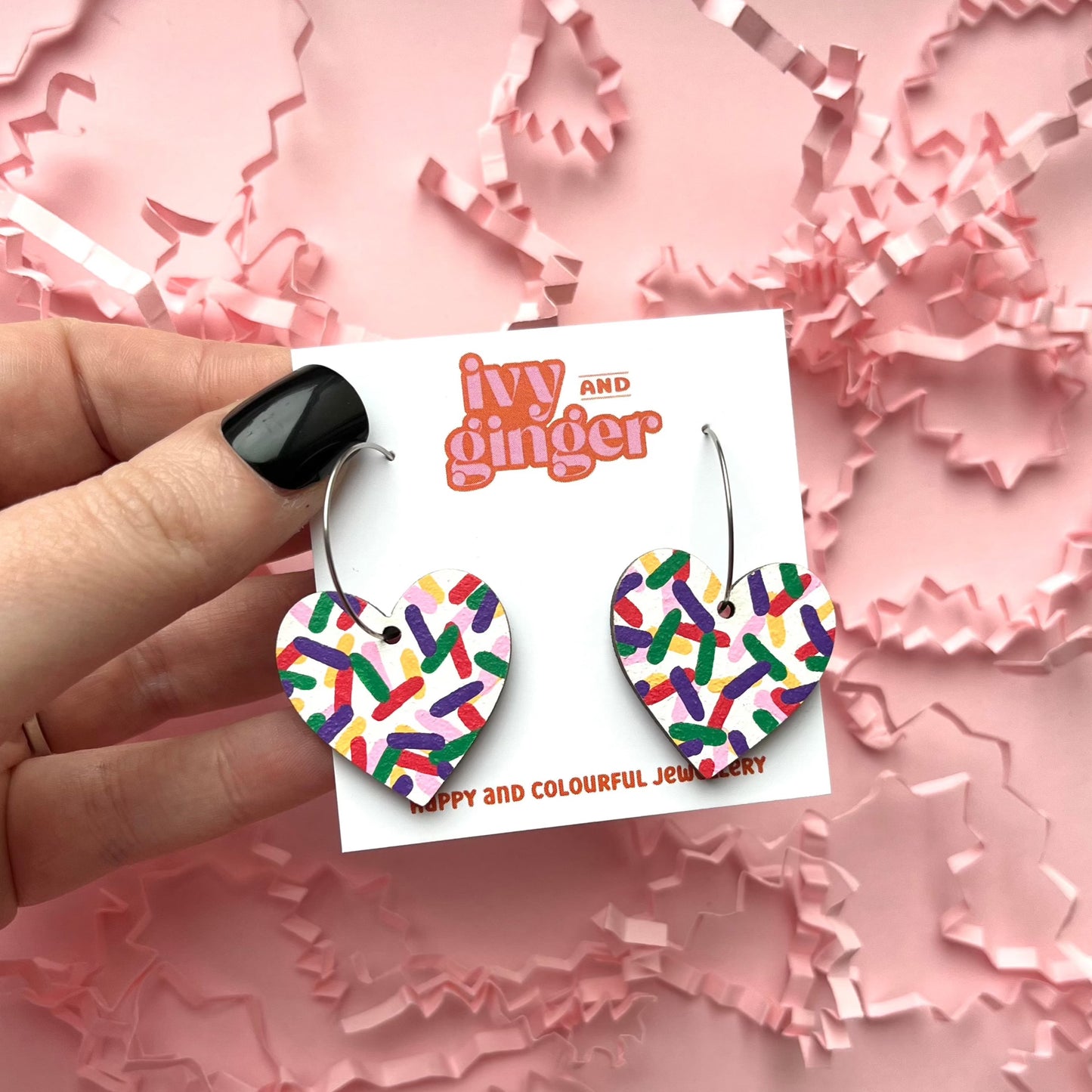 Large confetti heart hoop earrings