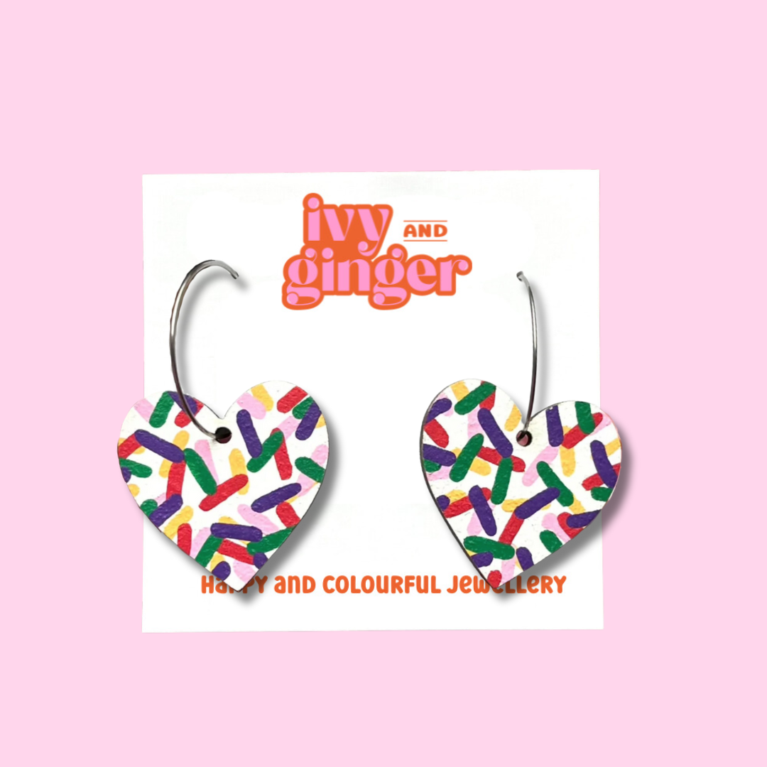 Large confetti heart hoop earrings