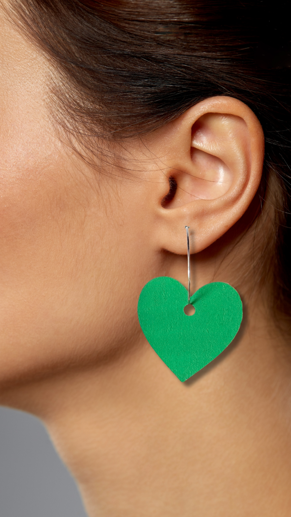 Large green statement heart hoop earrings