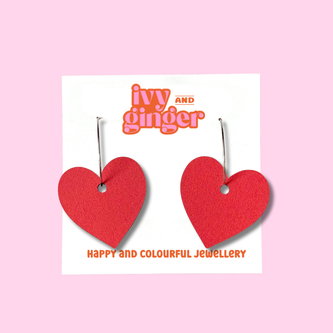 Large red statement heart hoop earrings