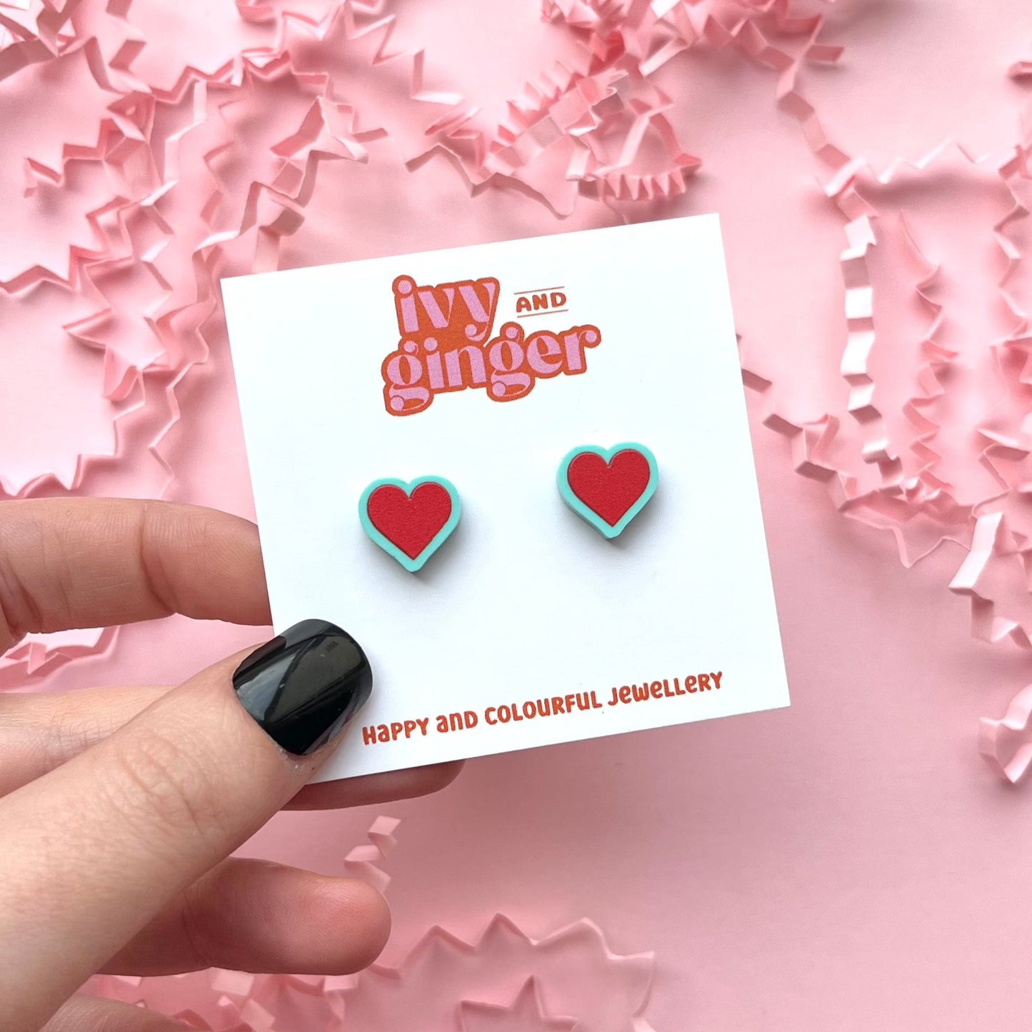 Midi pastel blue red heart stud earrings