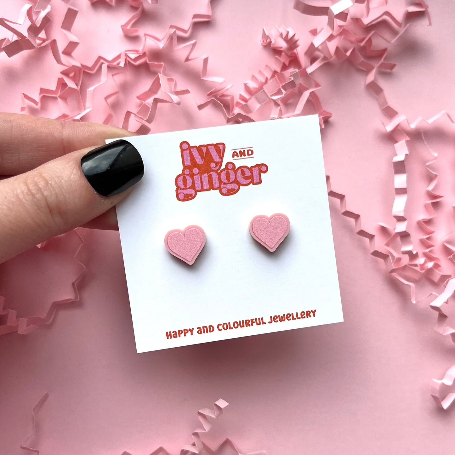 Midi pastel pink heart stud earrings