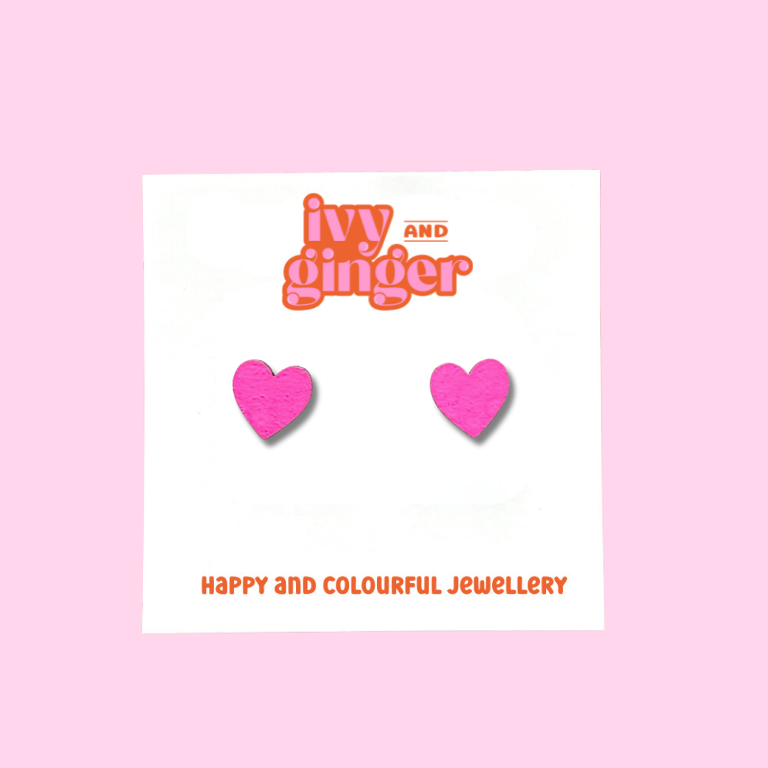 Mini neon pink heart stud earrings