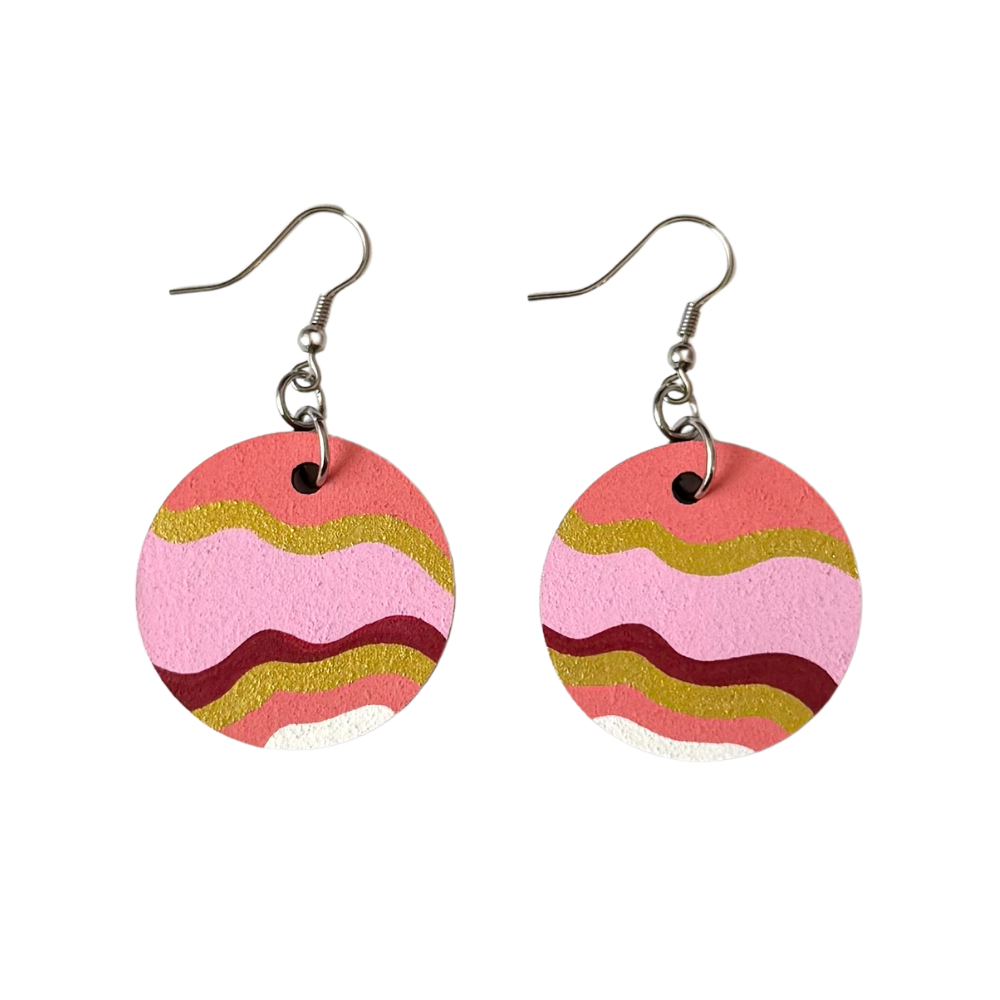 Pink and gold frill print dangle earrings earrings