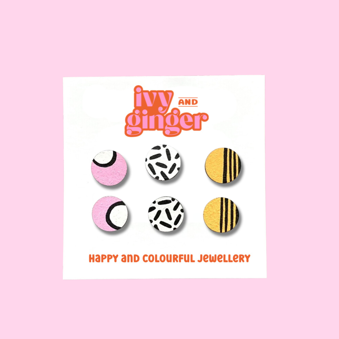 Tropical pink and yellow mini stud earrings set