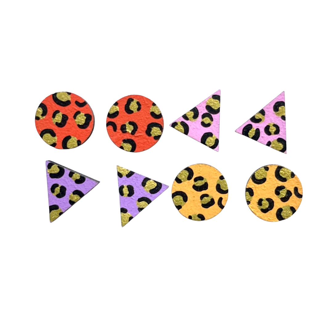 Bright mini leopard print stud earrings set