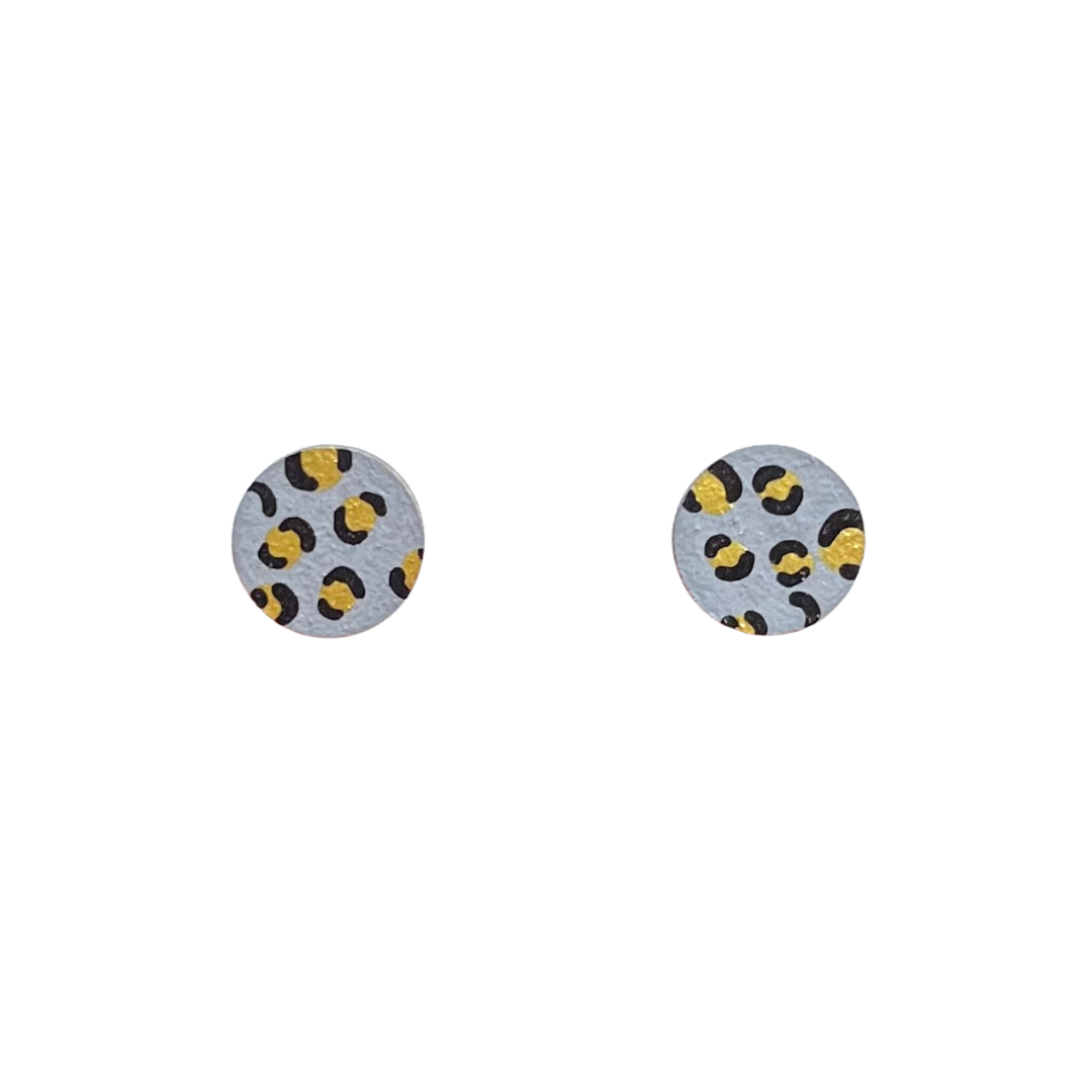 Mini leopard print circle studs grey and gold