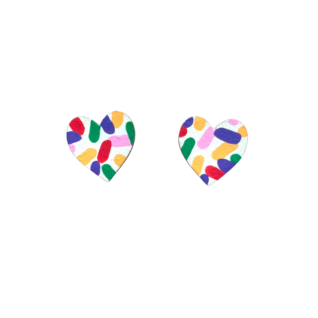 Confetti print midi heart stud earrings