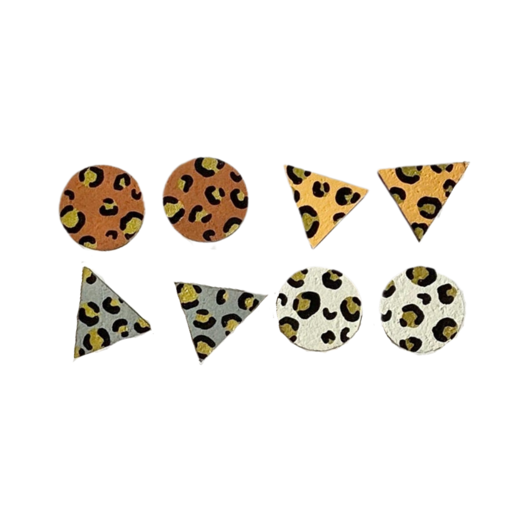 Gold leopard four piece stud earring set