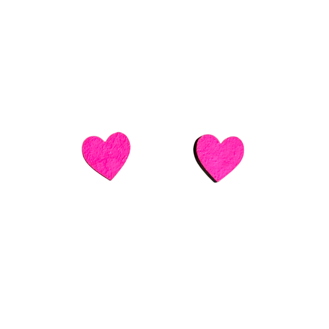 Mini neon pink heart stud earrings
