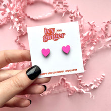 Load image into Gallery viewer, mini neon pink heart studs
