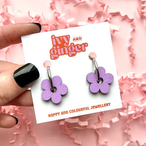 lilac flower hoop earrings
