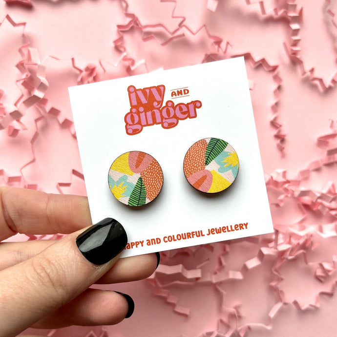 large abstract tropical stud earrings