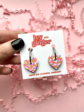 Load image into Gallery viewer, small pink confetti heart hoop earrings
