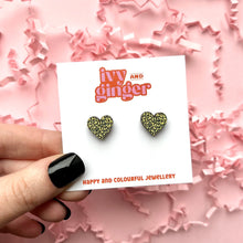 Load image into Gallery viewer, beige leopard print heart stud earrings
