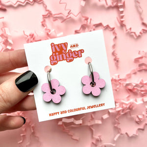 pink flower hoop earrings