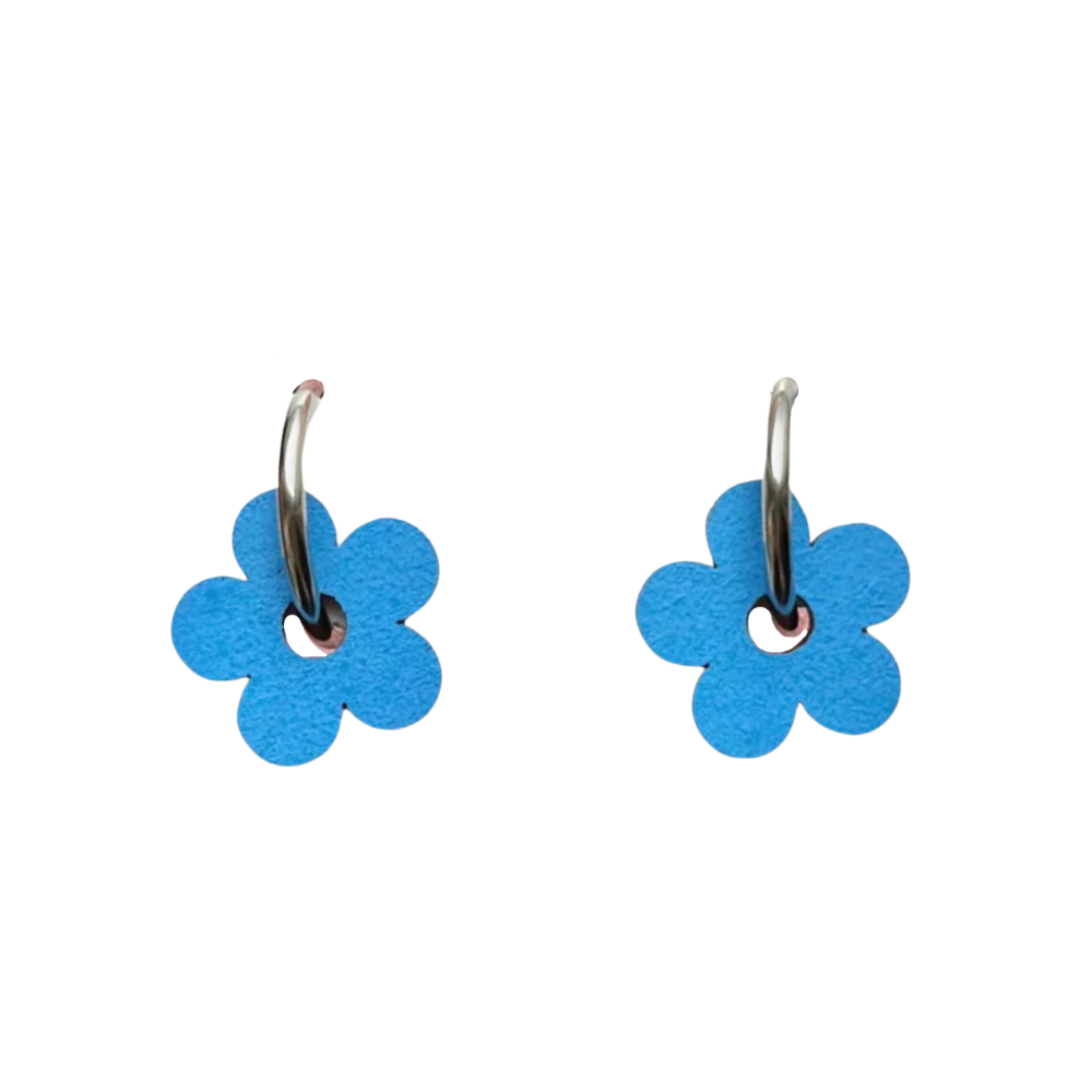 Blue flower hoop earrings