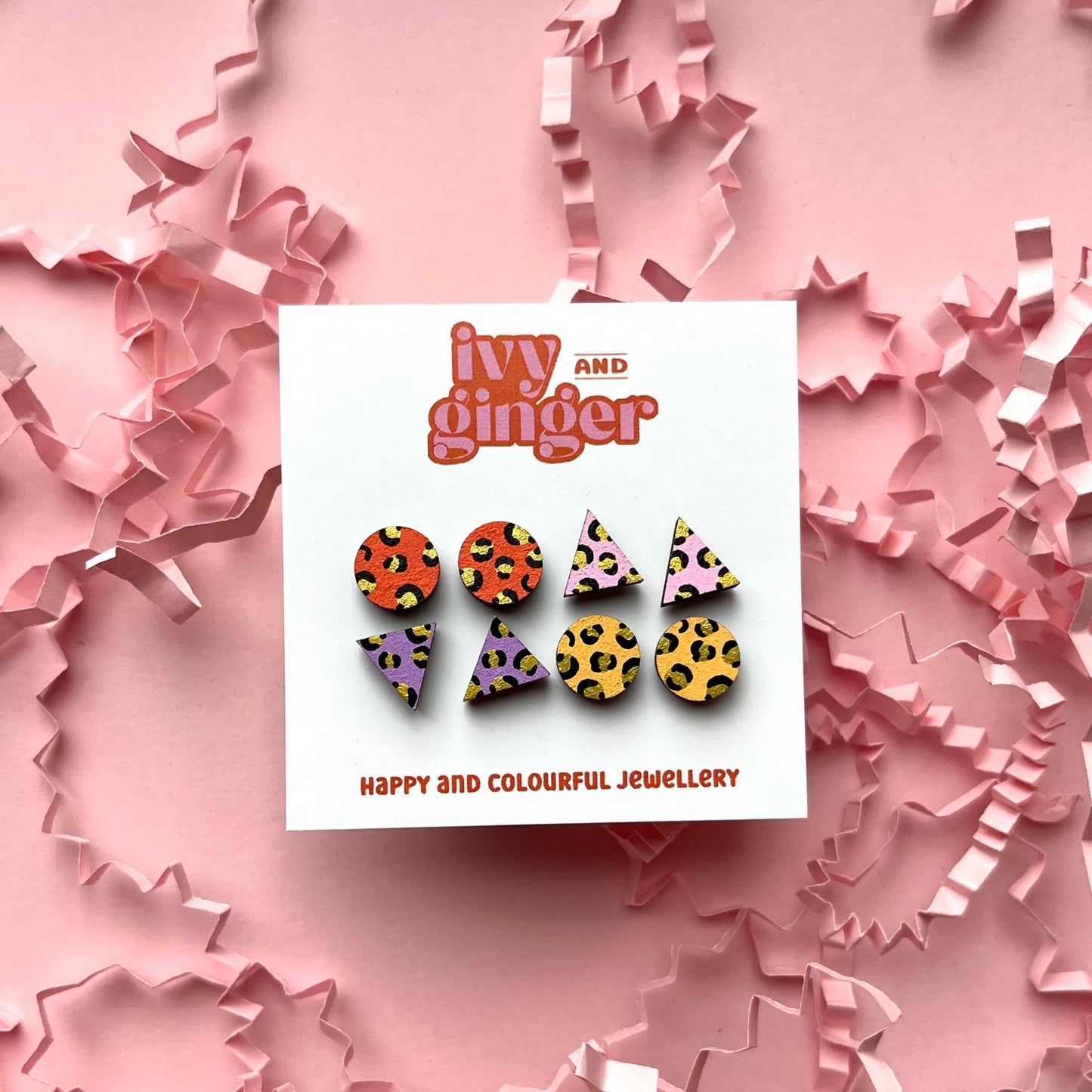 Bright mini leopard print stud earrings set