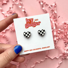 Load image into Gallery viewer, checkerboard print heart stud earrings
