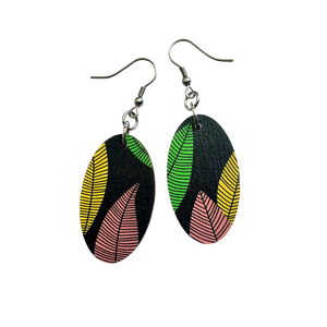 leaf print oval dangle earrings